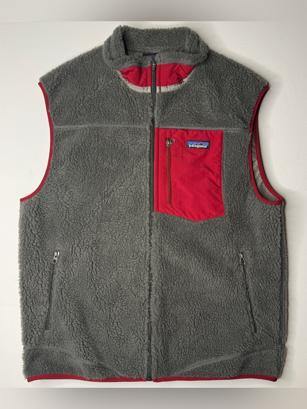 Patagonia Retro-X Sherpa Fleece Vest Mens Large Gray Deep Pile Zip Pockets 23047
